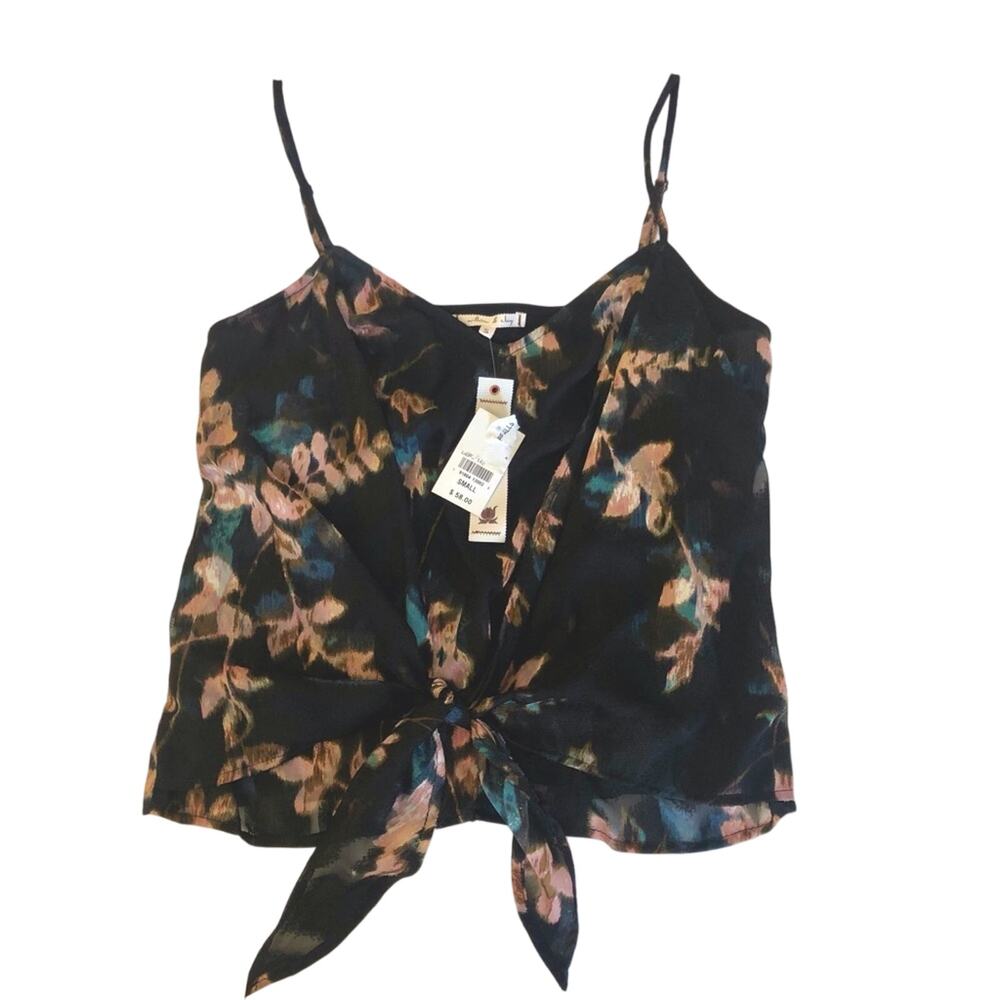 NWT Willow & Clay Black Floral Tank Top Front Tie Spaghetti Strap Lined - Picture 16 of 16